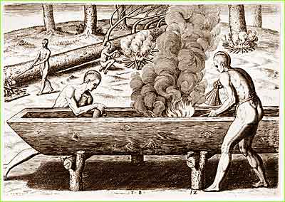 Engraving of Canoe Construction